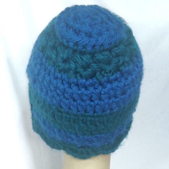 NEW Crochet Peacock Feather Hat Hand Crafted Green Blue Pink Colors Warm Beanie - Picture 6 of 12